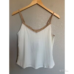 Blue Pepper Ribbed Knit Lace Trim Camisole in Cream Size Medium NWT